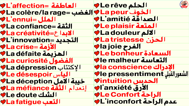 تعلم اللغة الفرنسية بسهولة المشاعر في كلمات وجمل أيضاً للمبتدئين بالنطق Les Sentiments + للتحميل PDF