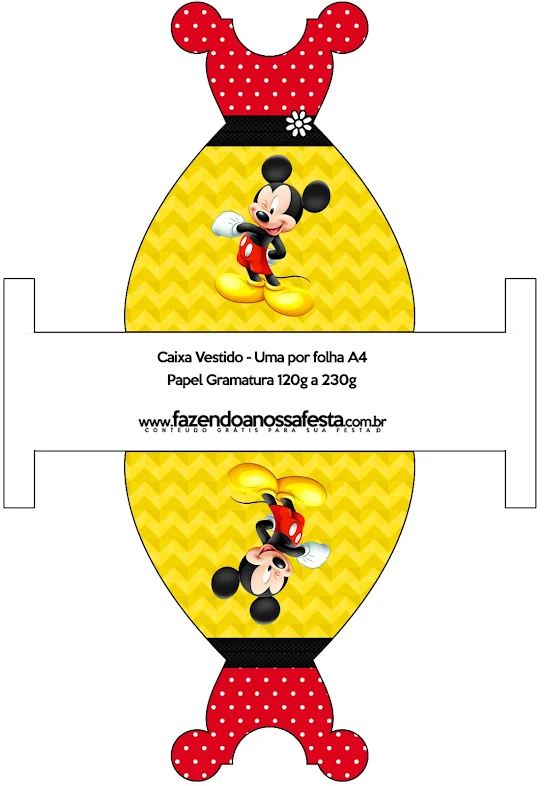 Mickey in Yellow, Zigzag and Red Background: Free Printable Boxes.