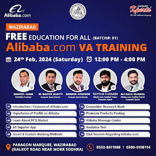 Join our Alibaba training Session For Batch #01 on 24th Feb, 2024 (Saturday) at Paragon Marquee, Wazirabad (SIALKOT ROAD NEAR MORR SODHRA).