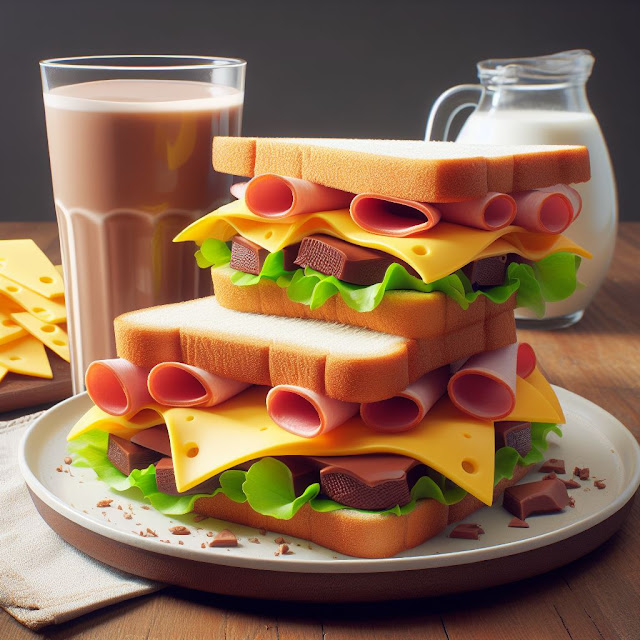 Cheese and meat sandwiches with chocolate milk recipe, Sandwich, Recipe