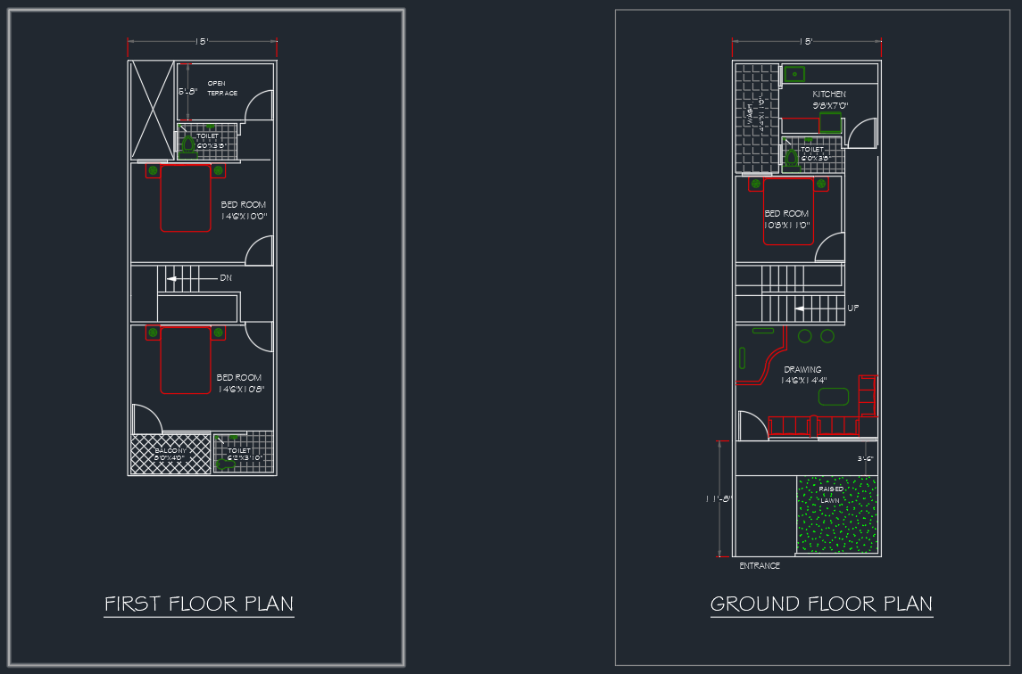 15 Dwg Files In 15 X 50 House Plan in AutoCAD Format