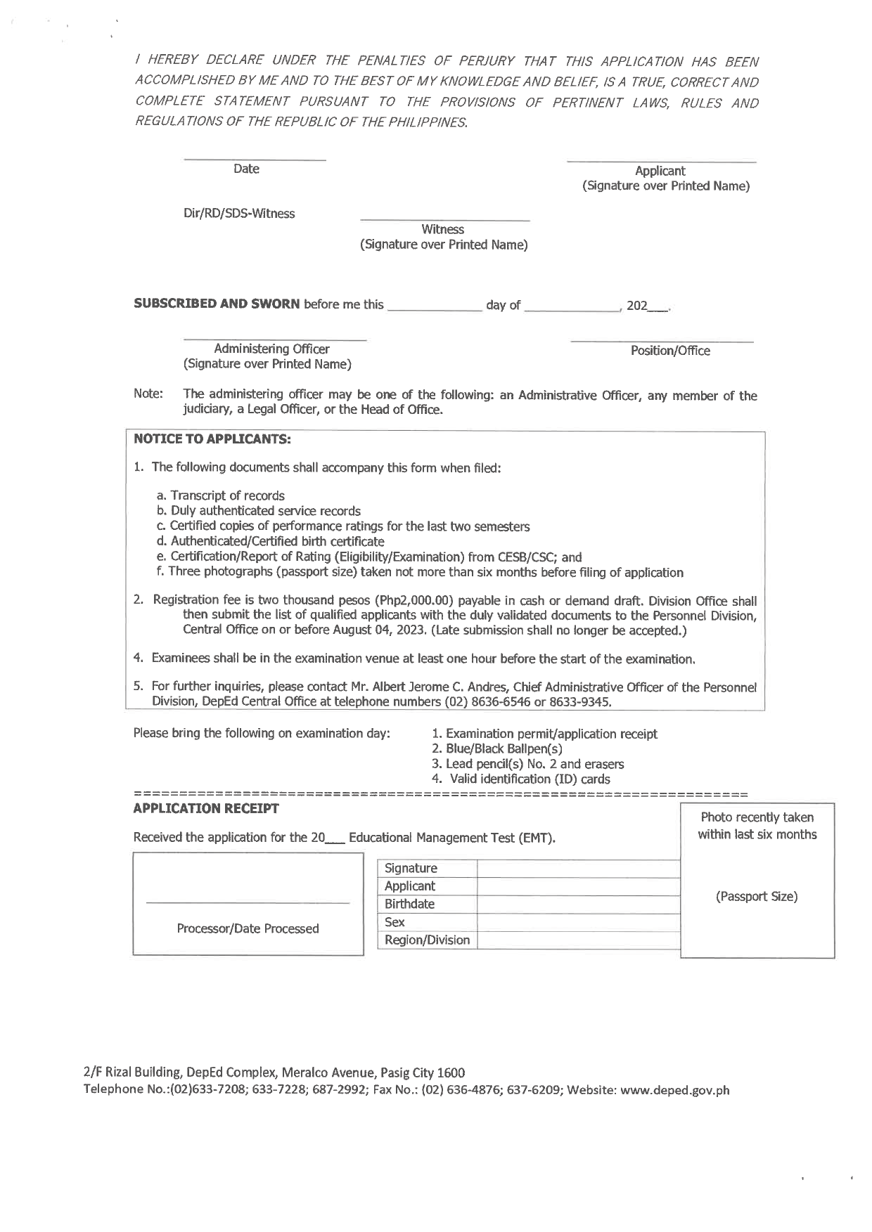 Educational Management Test (EMT) Application Form
