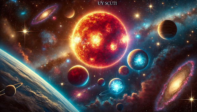 A breathtaking view of a massive supergiant star with a glowing aura in deep space, illustrating the immense scale of cosmic giants.