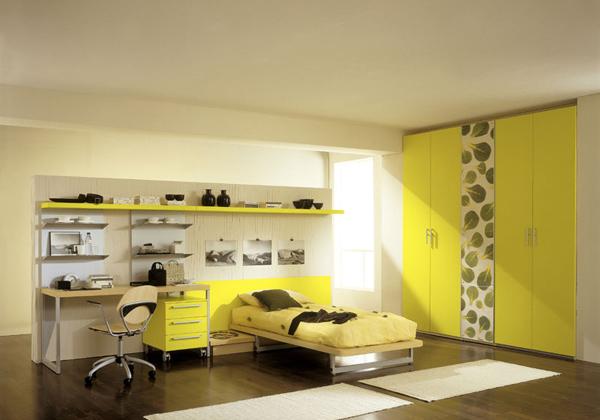 Kamar Tidur Modern Bertema Warna Kuning