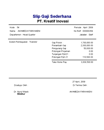 Contoh Slip Gaji Download - Contoh KR