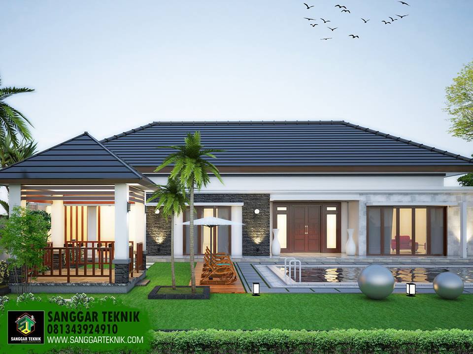  DESAIN  RUMAH  BALI  MODERN BERNUANSA TROPIS SANGGAR TEKNIK