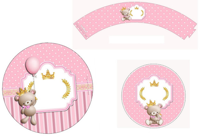 Princes Teddy Bear: Free Printable Cupcake Toppers and Wrappers.