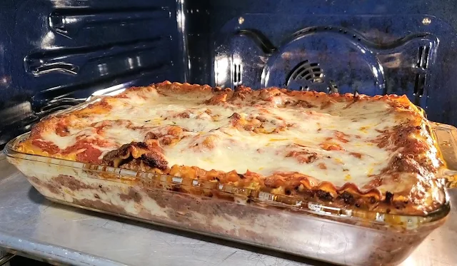 Baked Lasagna in the oven.