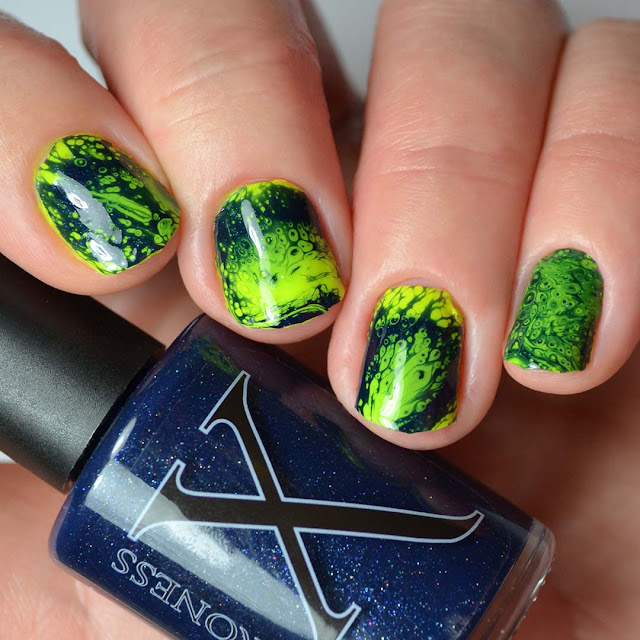 navy shimmer fluid art nail polish neon