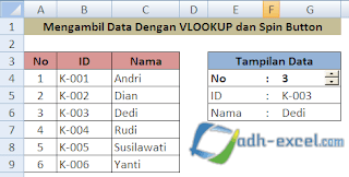 vlookup dengan spin button excel