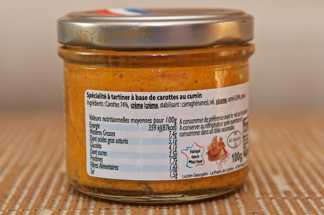 Délice de Carottes au Cumin à Tartiner (100g) par Lucien Georgelin - Apéritif - Tartinable - Carottes - Salé - Tartines - Snack - France - Cumin - Épices