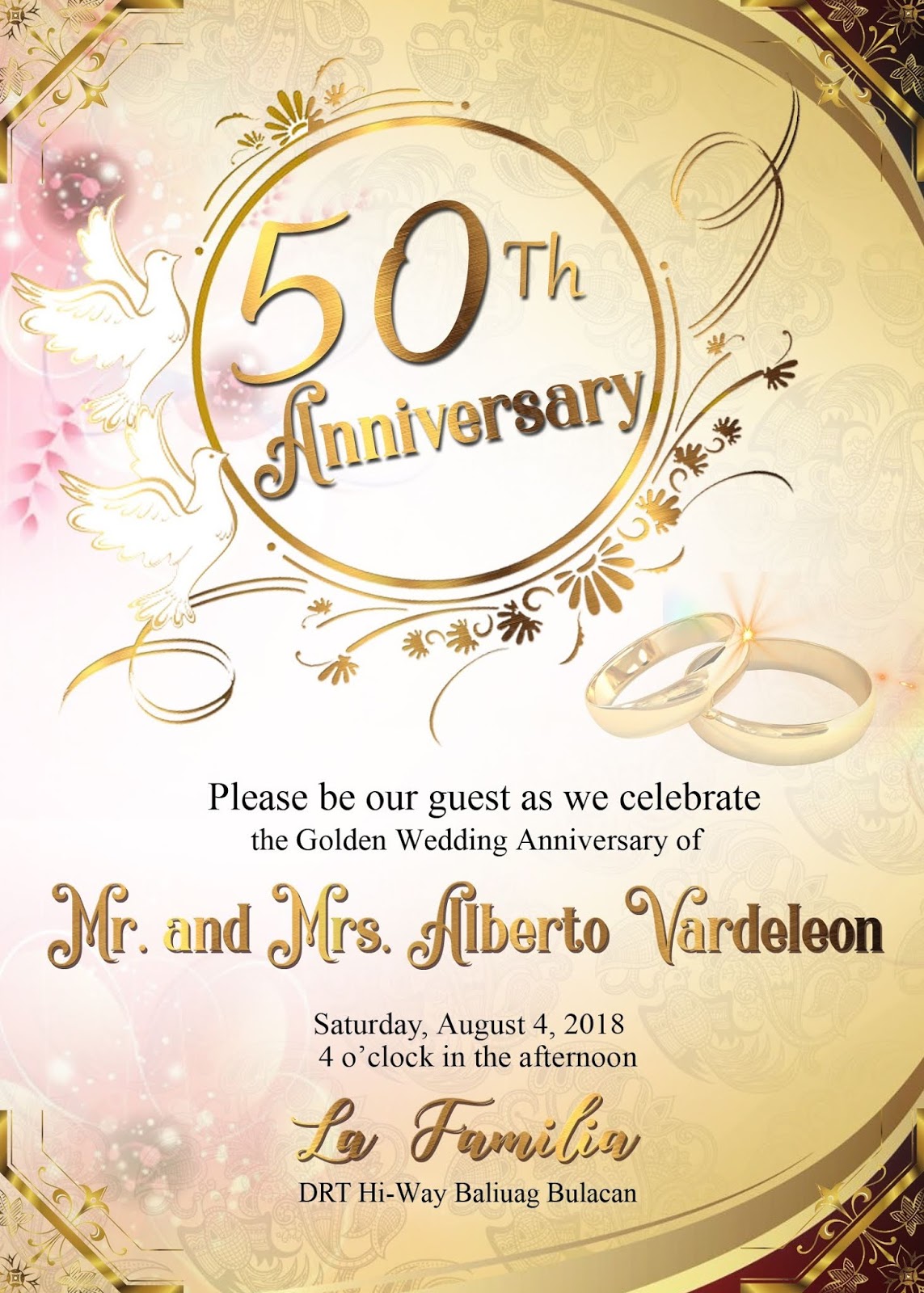 50th wedding anniversary sample invitation card - Get Layout