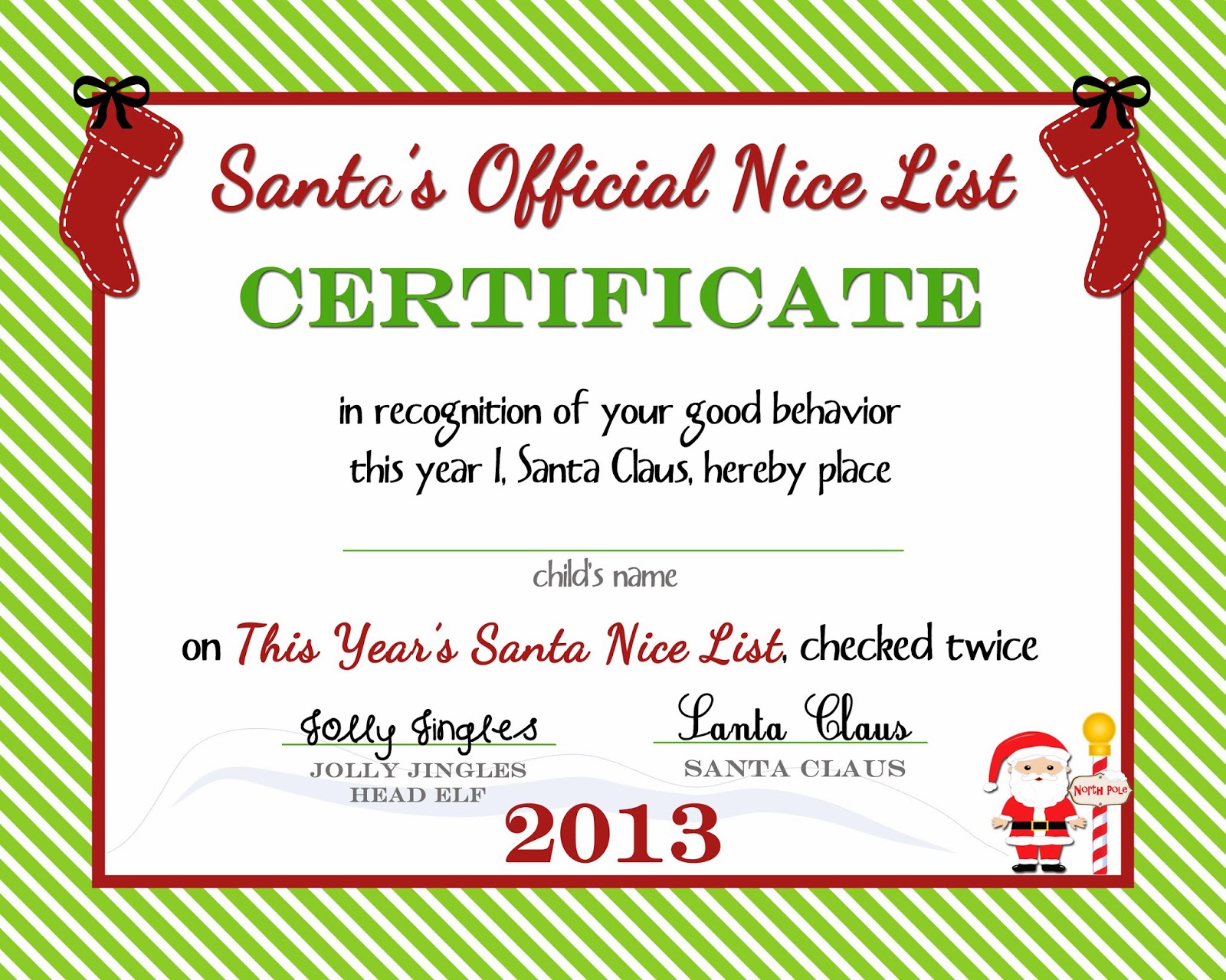 Free Printable Nice List Certificate From The North Pole A Delicate Gift