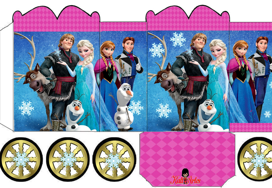 Frozen with Fucsia Border: Princess Carriage Shaped Free Printable Box.