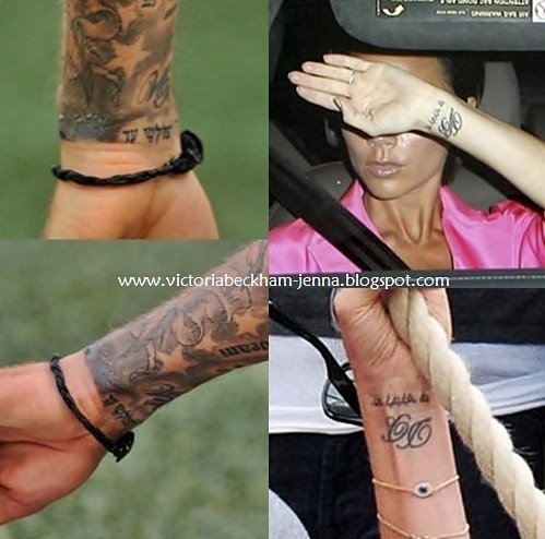 The new tattoos sit underneath the initials they each have - Victoria a 'DB'