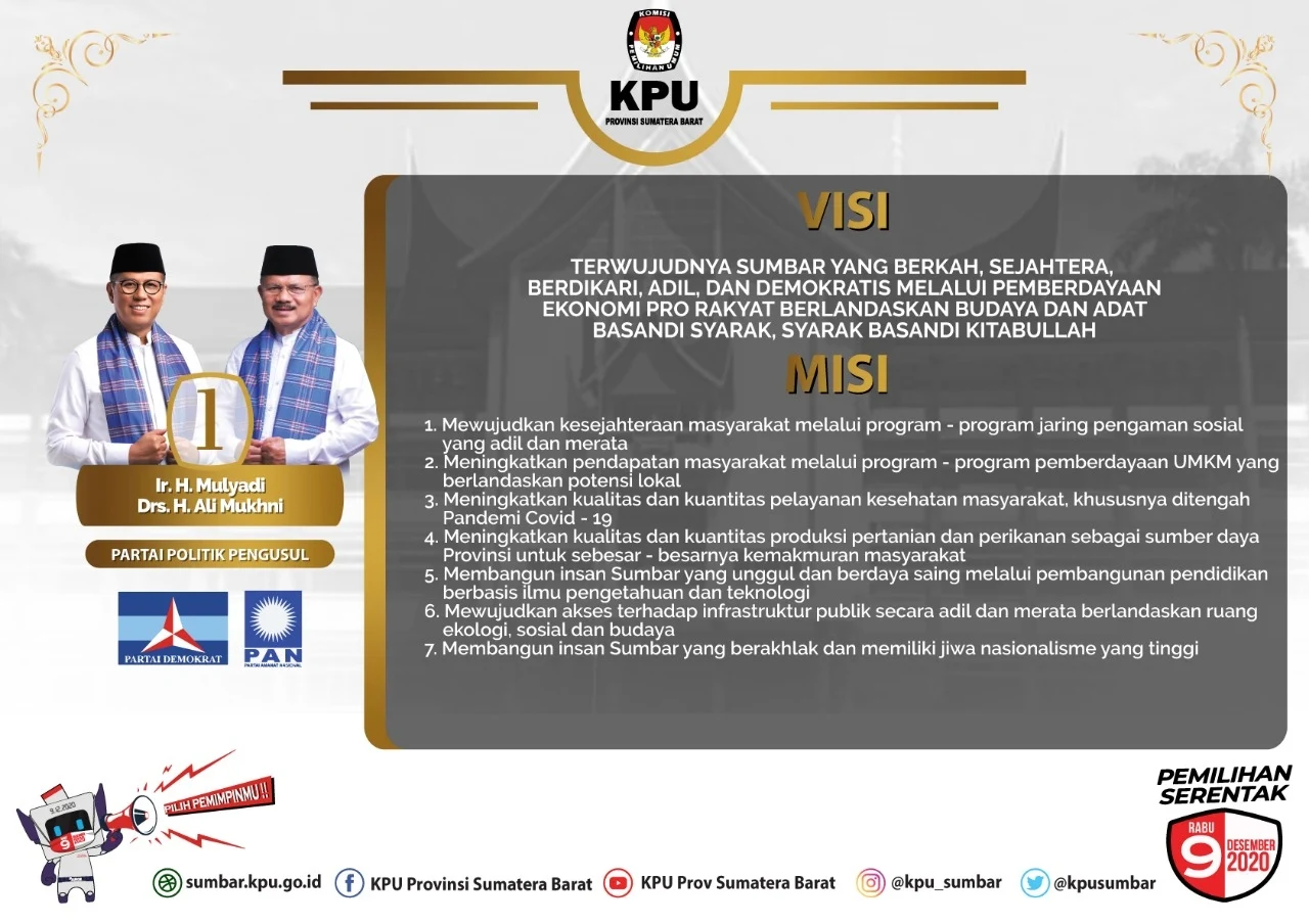 Infografis: Visi Misi Pasangan Calon Gubernur dan Wakil Gubernur Provinsi Sumatera Barat