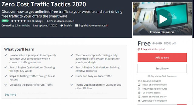 [100% Off] Zero Cost Traffic Tactics 2020 Worth 19,99$