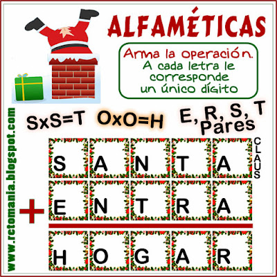 Alfamética, Criptoaritmética, Criptosuma, Criptograma, Navidad, Matemáticas y Navidad, Juego de palabras, Suma de palabras, Desafíos matemáticos, Retos matemáticos, Problemas matemáticos