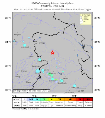 Epicentro sismo 5,8 grados en India, 01 de mayo 2013