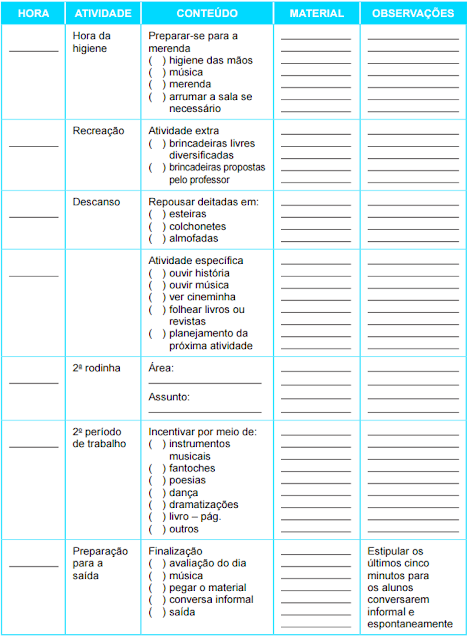 Sugestão de plano diário pronto para imprimir