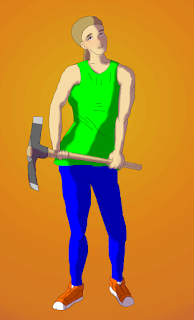 drawing of a woman in athletic-wear holding a mattock, shaded