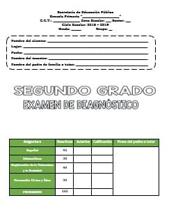 Exámenes Segundo grado Diagnostico Ciclo Escolar 2018-2019