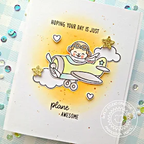 Sunny Studio Stamps: Plane Awesome Fluffy Clouds Border Dies Plane Themed Everyday Card by Franci Vignoli