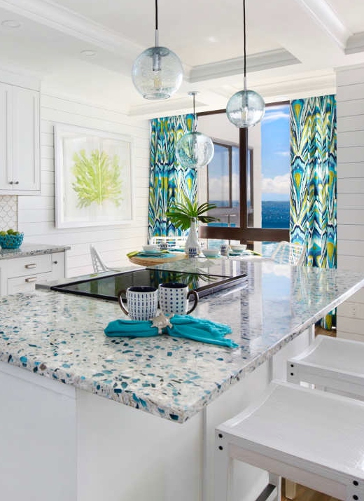 Sea Glass Style Kitchen Island Countertop Idea Coastal Kitchens