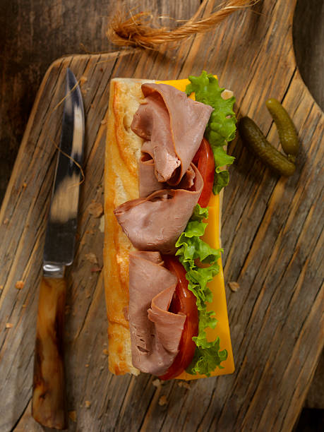 Roast Beef and Cheese Sandwich on a baguette