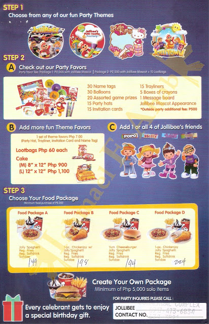 Jollibee birthday party package brochure 2017