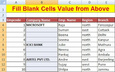 Fill Blank Cells in Excel with Zero (0), Dash(-) and Value from Above
