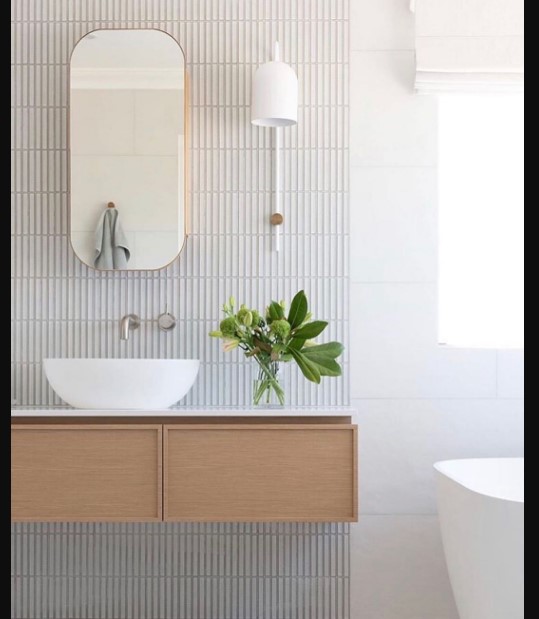 Beautiful and Simple Designs Mosaic Tiles with white sink two mirror wall book cabinet