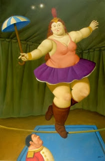 painting by botero of a woman on a tightrope in a circus