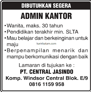 Lowongan Kerja PT. Central Jasindo Batam