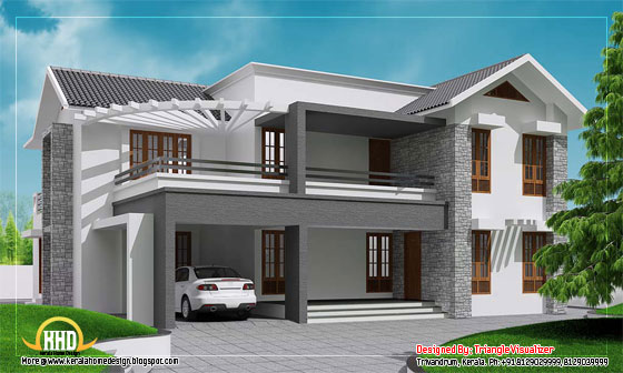 Contemporary sloping  roof home design - 3010 Sq. Ft. (280 Sq. M.) (334 square yards)