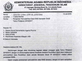  pemutakhiran dara EMIS pun agar segera dimulai Surat Pengantar Pemutakhiran Data EMIS Semester Ganjil 2016/2017