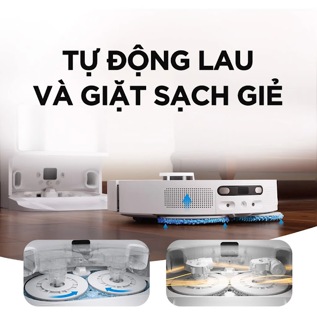 Tính năng tự động giặc giẻ lau và tự động sấy khô trên robot hút bụi Dreame L10