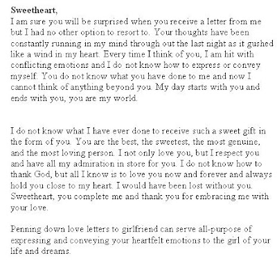 Valentine's Day Love Letter to Girlfriend ~ Sample Letters