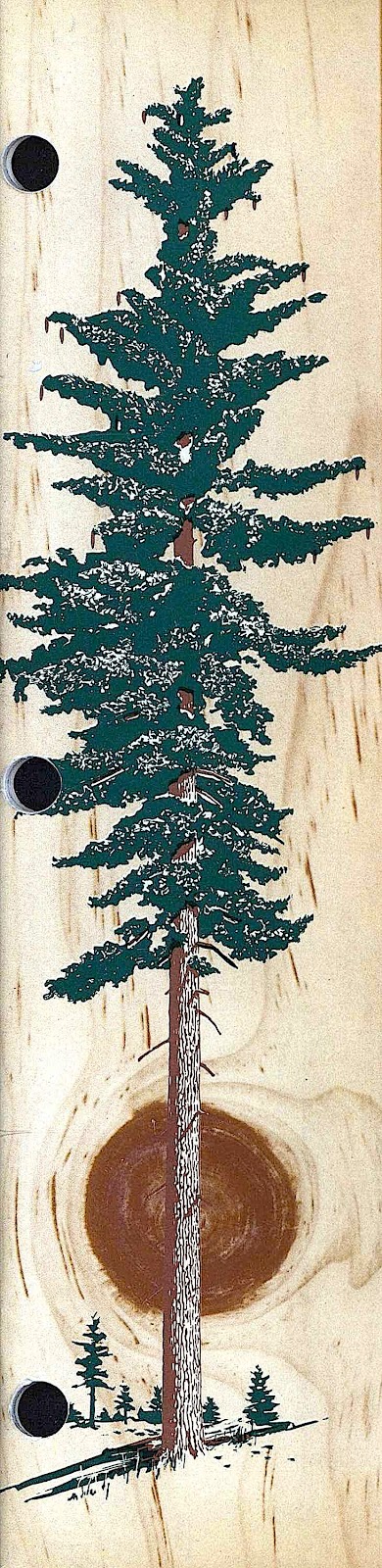 1955 tree illustration, wood on wood, tree on wood