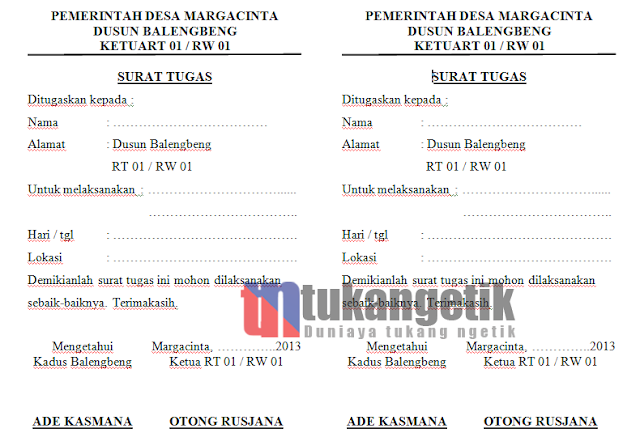 Contoh Format Surat Tugas Sederhana