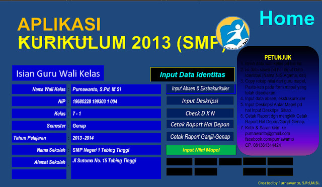 Download Aplikasi Raport SMP Kurikulum 2013 Excel