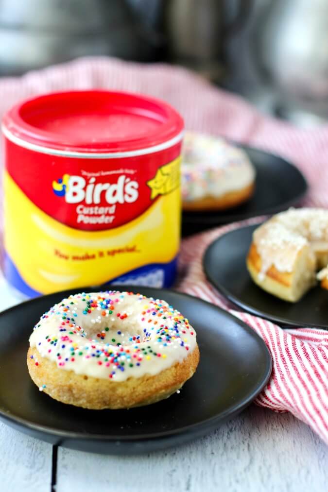 Nutmeg Custard Cake donuts with Bird's custard box