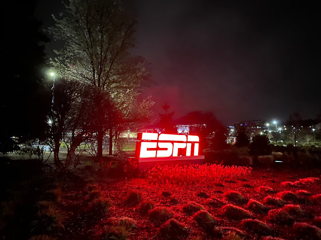 ESPN Headquarters Neon Red Sign at Night