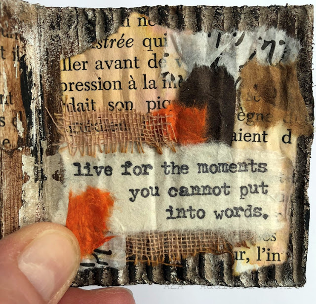 Recycled mini book with Tim Holtz Theories stamp set