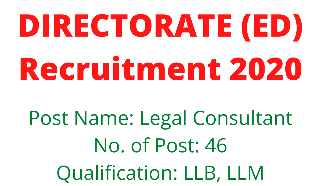 Enforcement Directorate Recruitment 2020 46 Legal Consultant Sarkari Naukari Vacancy Apply Now