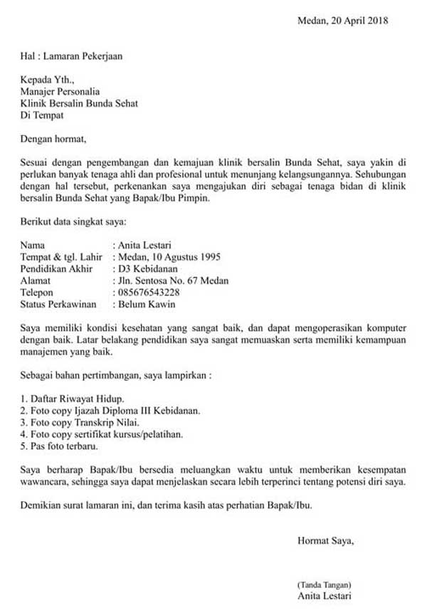 Contoh Surat Lamaran Kerja Bidan Untuk Dinas Kesehatan 