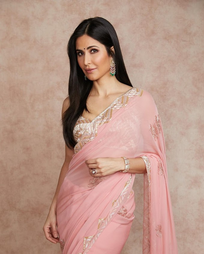 Beautiful Indian Actress Katrina Kaif in Pink Saree