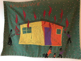 Florence Mdlolo, “Khululiwe”, Amazwi Abesifasane (Voices of Women) project, 2000-1, embroidered cloth, 28 x 41 cm Create Africa South, Durban