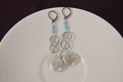 Silver coin pearl turquoise celitc earrings stainless steel