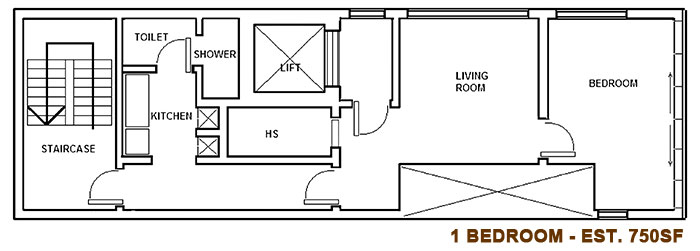 72 Shrewsbury 1 Bedroom Floorplan
